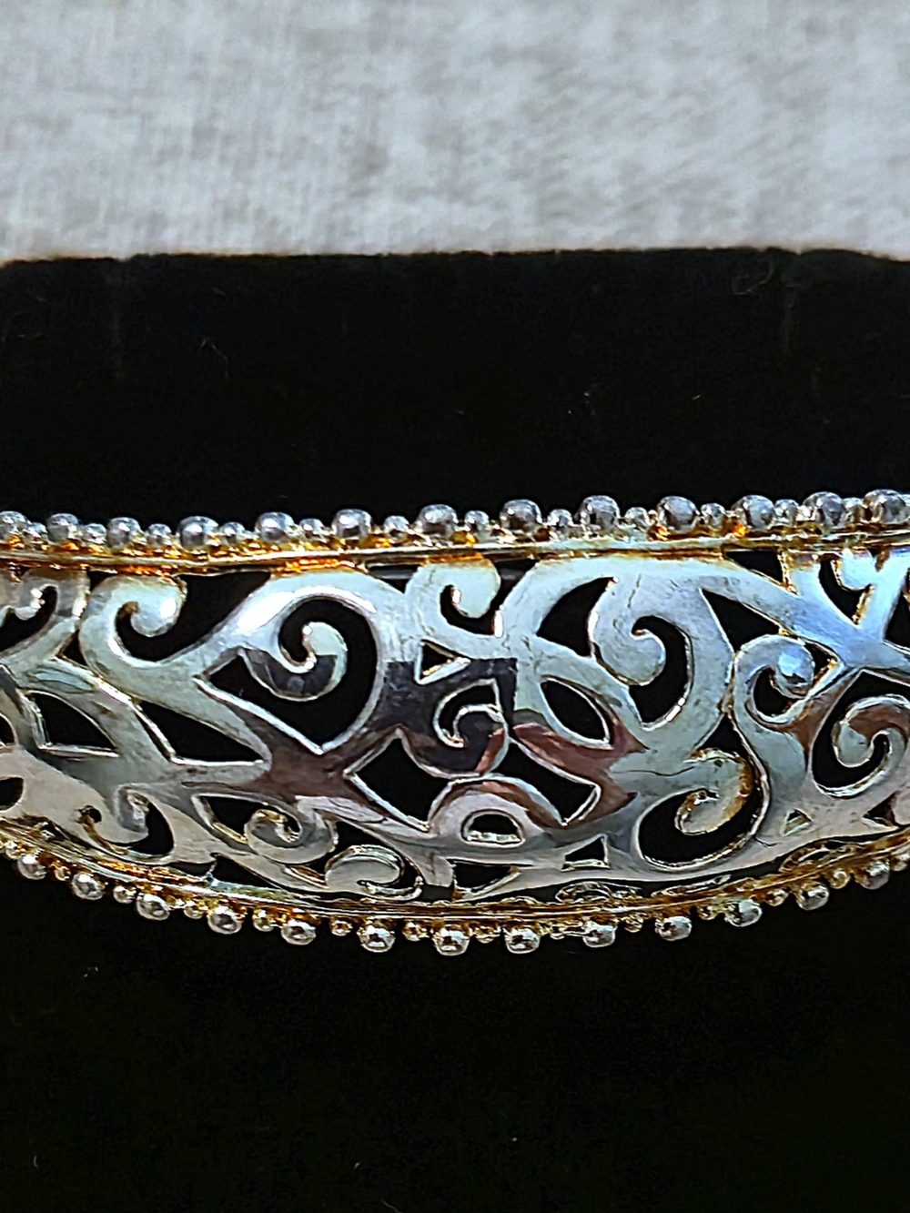 Elegant Two-Tone Silver and Gold Filigree Bangle – Women's Jewelry